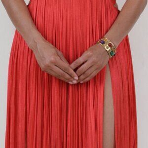 Sylvia Toledano Brassy Gold Cuff Stone Byzantine Bracelet